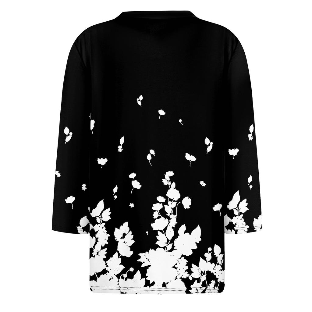 Женская футболка, модная повседневная футболка с круглым вырезом и рукавом 3/4, свободная футболка с принтом, женская футболка