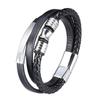 Fashion Stainless Steel Bracelet 3 Layers Black Punk Style Men Leather Genuine Bracelet Man Braided Multilayer Bracelet BB1001