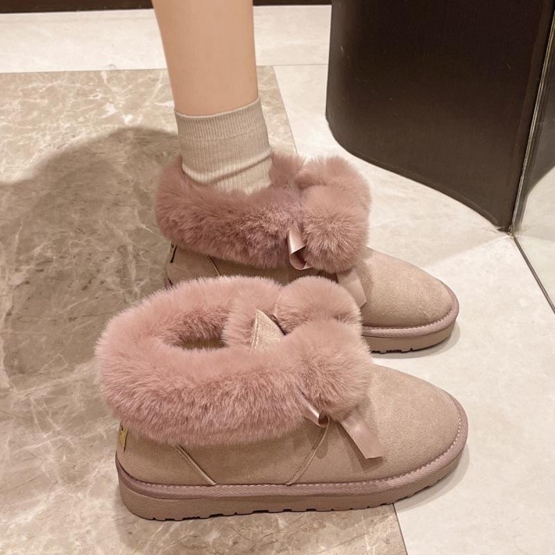 Женские зимние ботинки Huhu Milk 2024 года, новые милые утепленные флисовые ботинки для студентов, северо-восточная теплая хлопковая обувь