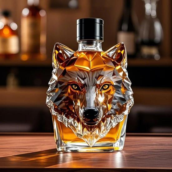 Декантер для виски в форме головы волка Стеклянная бутылка Декоративный декантер для алкоголя Уникальный декор для бара для любителей виски