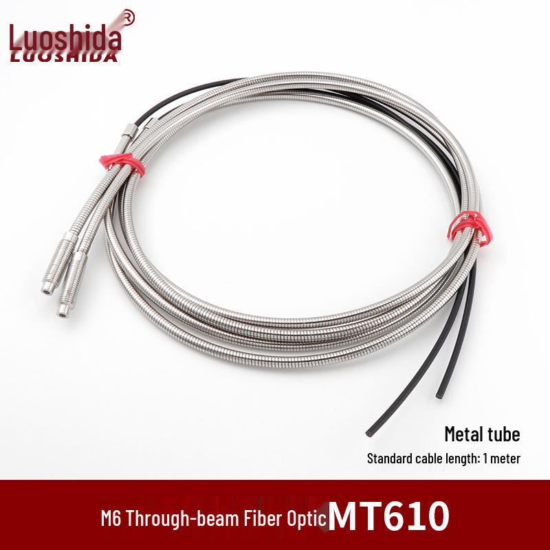 Metal Sheathed Fiber Optic Sensor Amplifier with Right Angle Elbow and Extended Reflective Through-Beam Cable