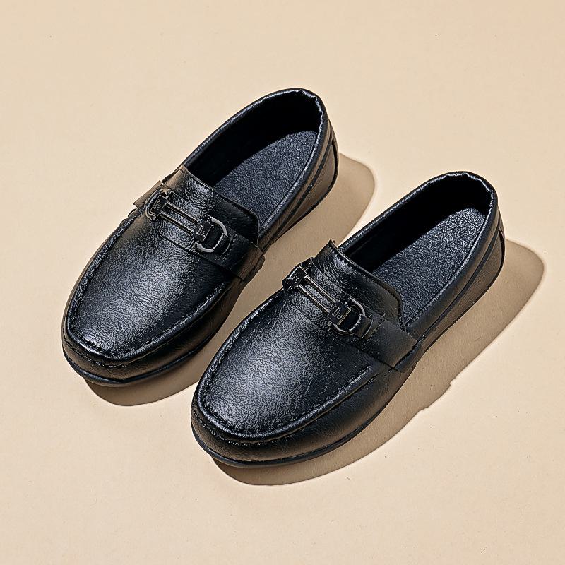 Boys' 2024 Spring/Autumn Soft Sole Leather Shoes for Kids - Shallow Mouth Casual One-Step Toe Shoes for Middle/Large Children