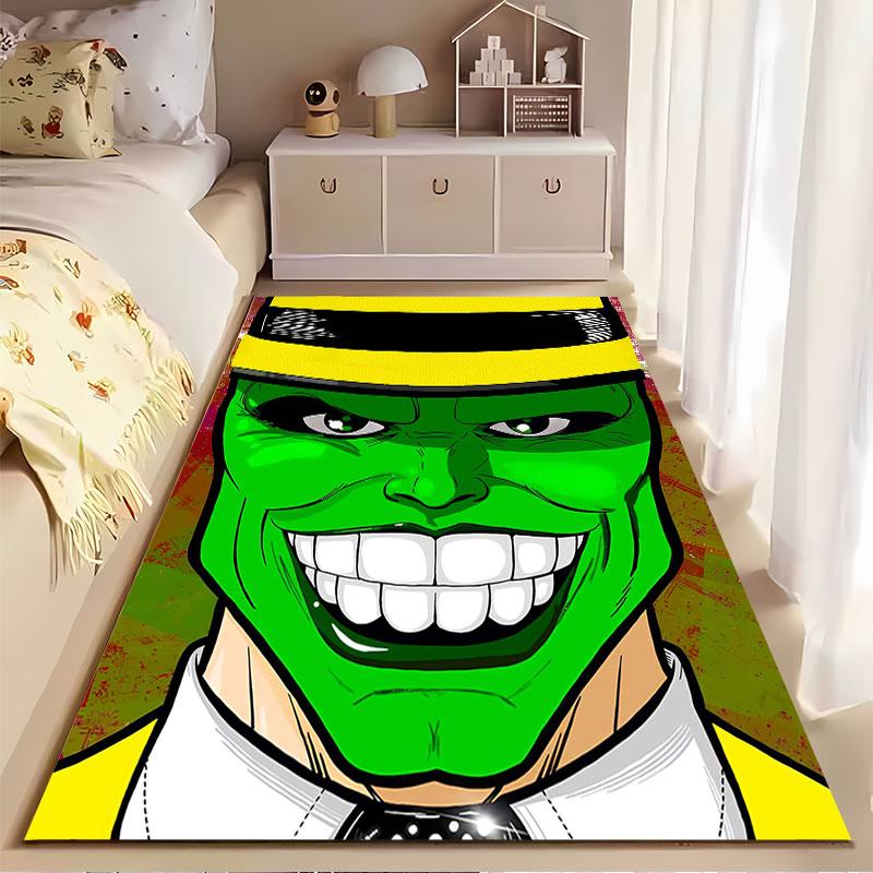 Green Face Illustration Carpet suitable as a non-slip mat for the living room or bedroom sofa