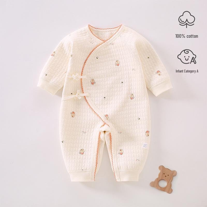 Cozy Air Cotton Baby Romper - Long Sleeve, Side Snap, Boneless Crawling Suit for Newborns - Perfect for Autumn & Winter Outings