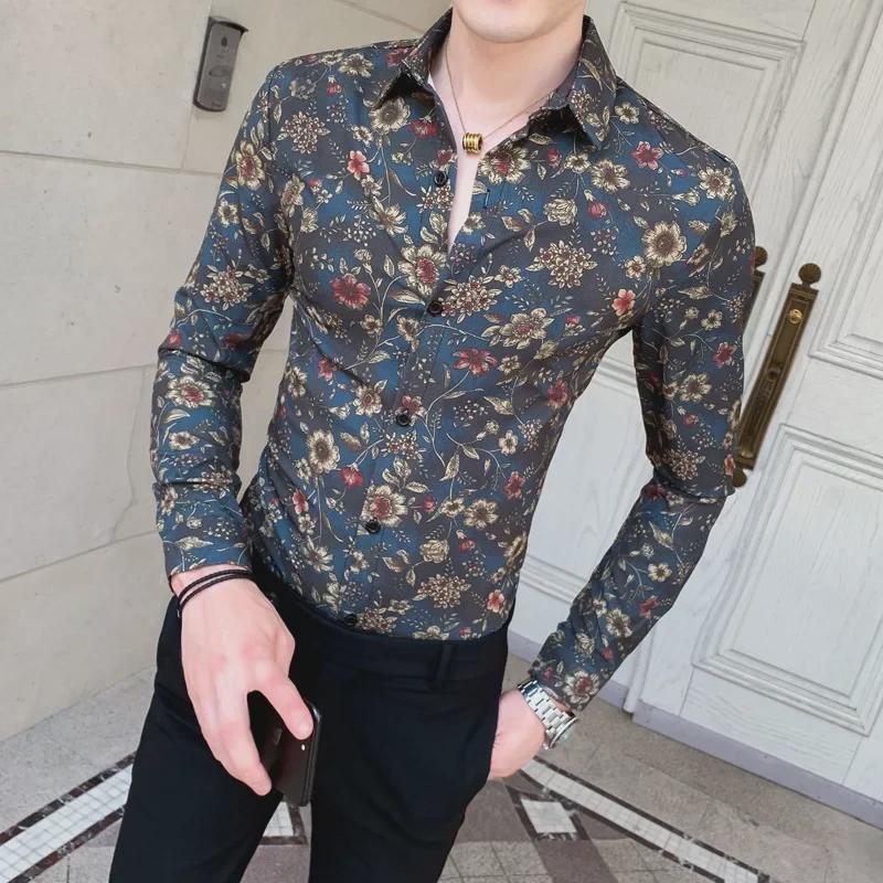 Men's Fashion Floral Long-Sleeve Shirt for Spring & Autumn