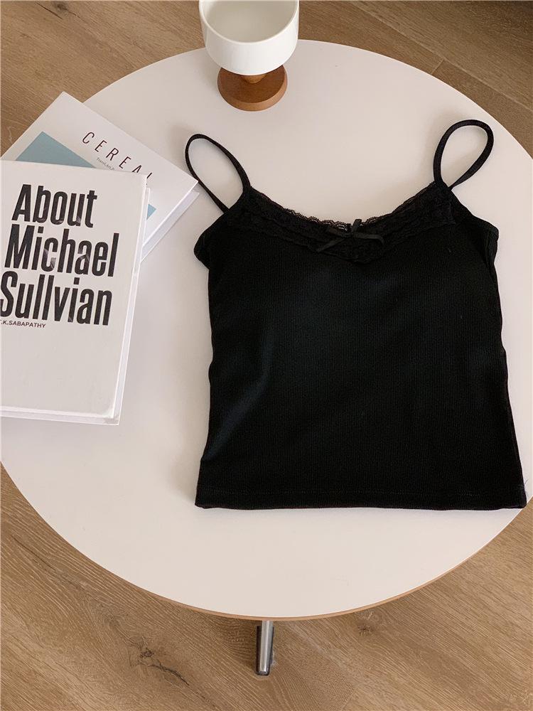 Пикантный кружевной топ-ками с открытой спиной и бантом, с нагрудными вкладышами – Бесшовный короткий топ