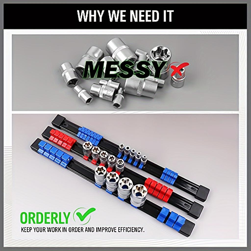 Органайзер для головок Привод 6 шт. 1/4 дюйма x 32 зажима 3/8 дюйма x 30 зажимов 1/2 дюйма x 24 зажима Премиум качество Держатель для рельса с зажимами для головок