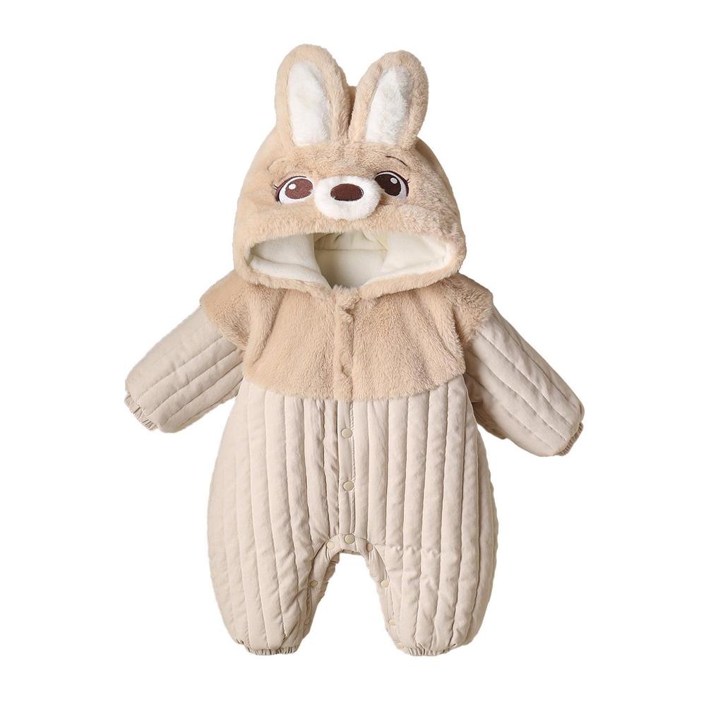 Детский зимний комбинезон-слип с капюшоном из кроличьего флиса - Толстый уличный костюм для малыша