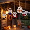 Wooden Halloween Signs Ghost Hanging Sign with Hemp Rope Cute Holiday Wall Art Pendants for Home Party Decorations