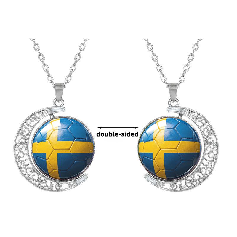 1Pc 2026 World Cup 48 Countries Flag Rotating Moon Necklace, Football Fan Support Pendant