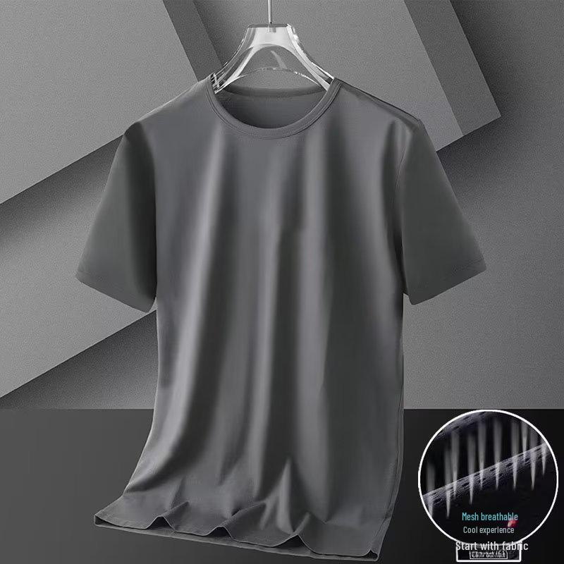 Распродажа мужской летней одежды: Футболка Ice Silk Mesh с короткими рукавами, однотонная