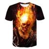 Evil Knight Skull Printed Short Sleeved T-shirt with Flame Pattern Skull Personalized Clothes for Men