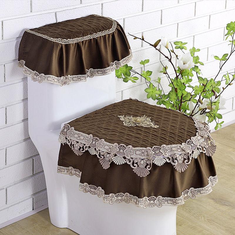 3 Pcs/Set Fabric Lace Toilet Mat Three-Piece Gold Velvet Toilet Seat Cover U-Shaped Zipper Toilet Pedestal Ring Toilet Cover