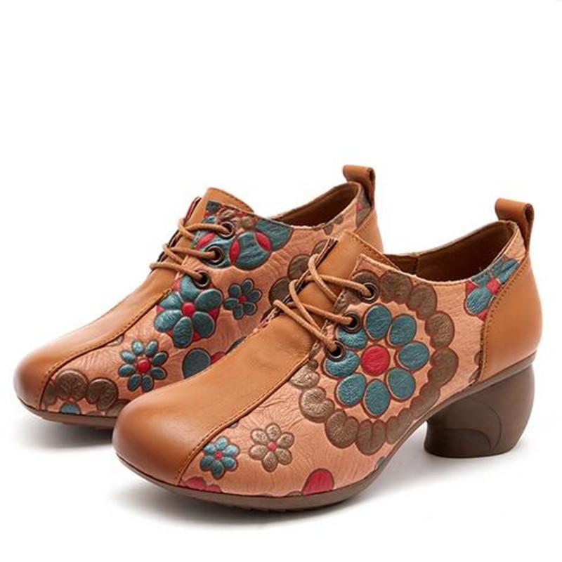 Осенние туфли-лодочки, женская обувь, лаконичная женская обувь на высоком каблуке из натуральной кожи с принтом в китайском стиле на шнуровке
