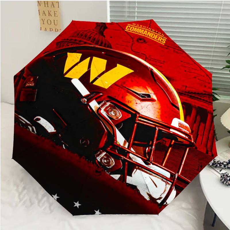 Washington Commanders Print Automatic Umbrella, 8 Rib Iron Frame, Plastic Handle, Suitable for Outdoor Travel &Daily , Ideal Gift