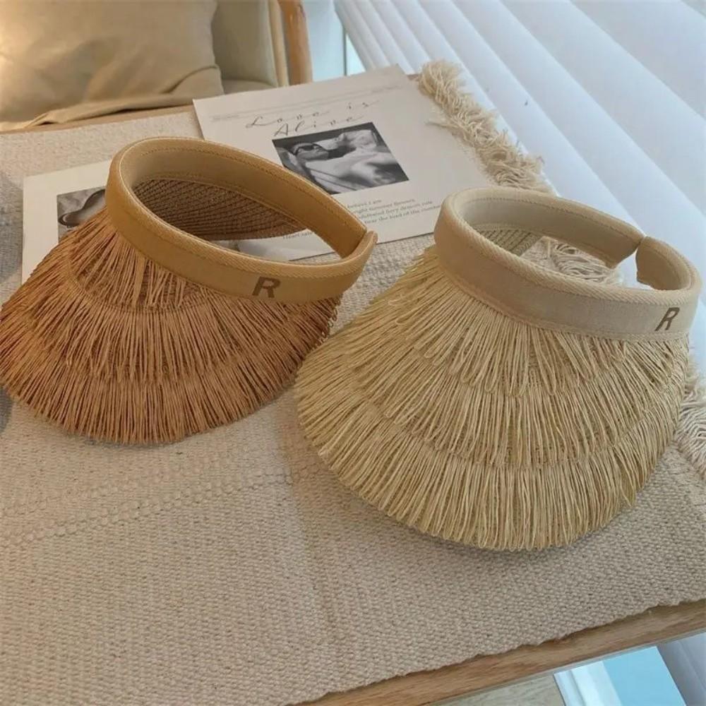 Fashion Tassel Design Straw Hats UV Protection Straw Braid Sunshade Cap Wide Brim Beach Sunhat Summer Outdoor Activities Use