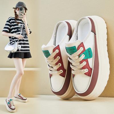 Новые летние белые туфли для студенток, толстая подошва, дышащая сетчатая повседневная обувь