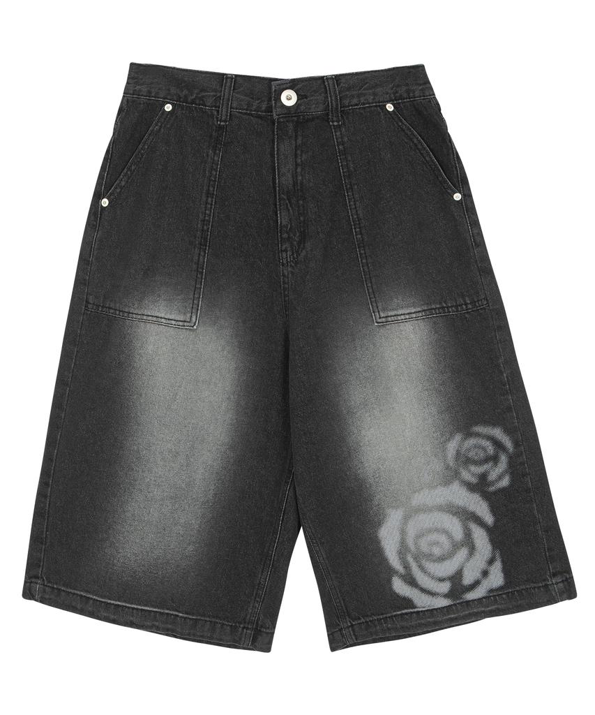 MISSLULZ Fire Rose Bermuda Denim Pants Black