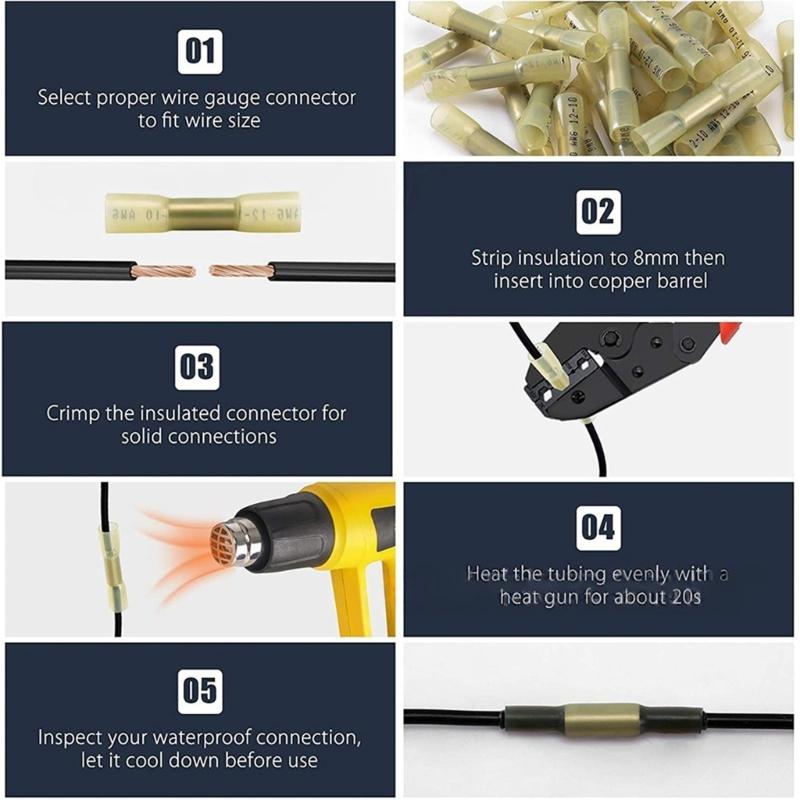 100PCS Solderless Cable Connectors with See Through Tube Wire Joiners set for Secure Wiring In Marine & DIY Projects