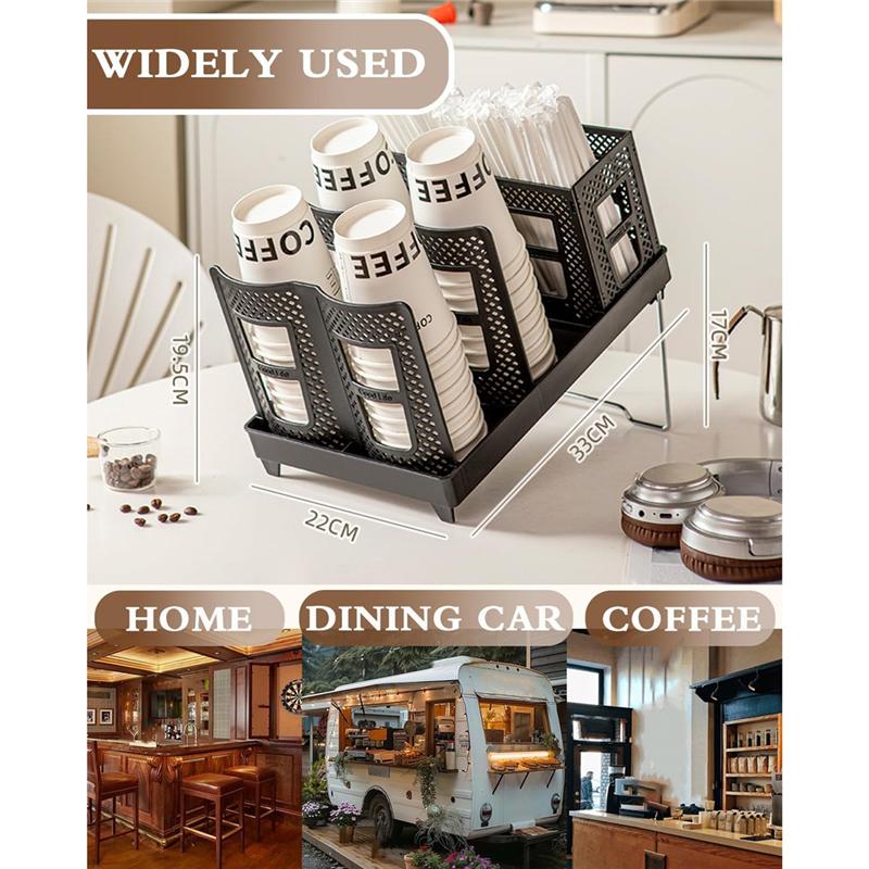 Unbreakable 2-In-1 Coffee Cup Holder Organizer Paper Cup And Lid Holder With Straw Storage Adjustable Design