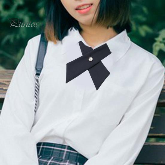 Women Shirt Tie Solid Color Design Easy Buckle Fastening Criss-Cross Design Neck Tie Graduation Work Uniforms Student Tie