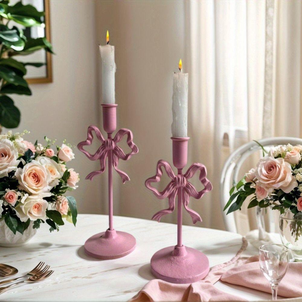 Single Head French Bow Candlestick Wrought Iron Wedding Candle Stand Window Display