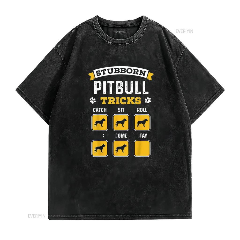 Stubborn Pitbull Tricks Funny s for Dog Owner Womens T Shirt Black XL vintage Washed Stylish Soft Stretched graphic Comfortable