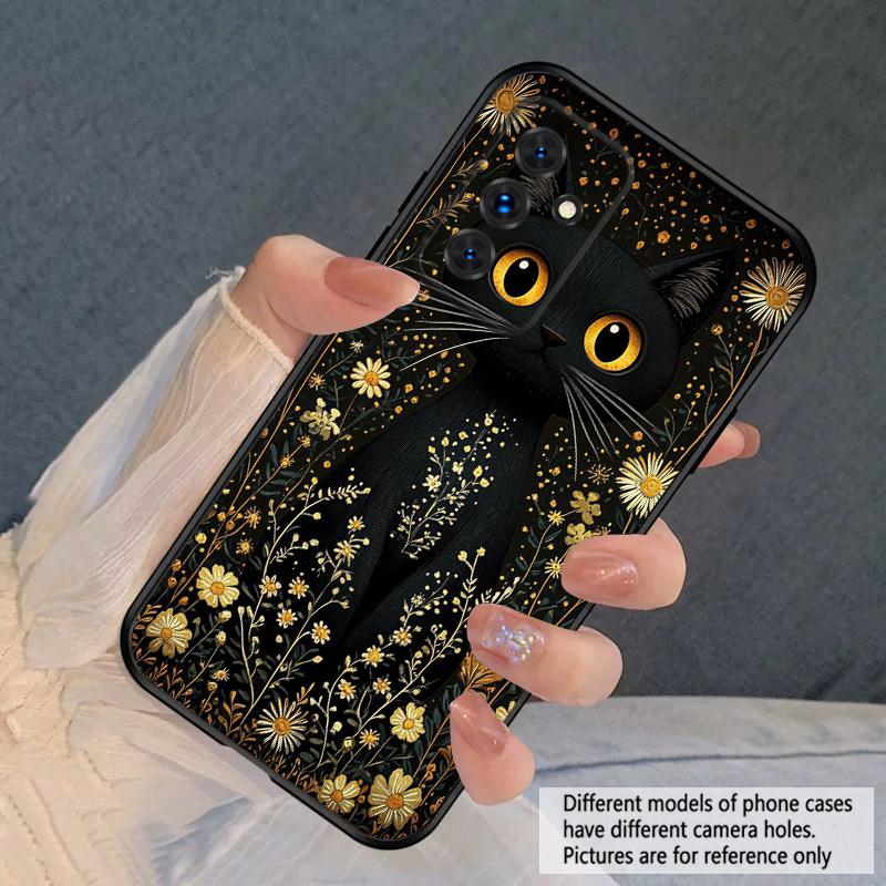 Цветочный Кот Черный Для Samsung S20FE S 21 22 23 FE 24 Plus 25 Ultra Galaxy M23 32 34 35 52 53 54 55 5G силиконовый мягкий чехол для телефона