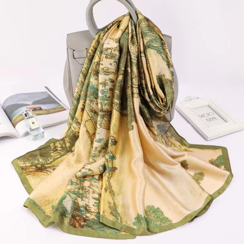 Женский новый повседневный длинный шелковый шарф для поездок на работу с принтом, шарф темперамента, летний модный универсальный декоративный диагональный шарф