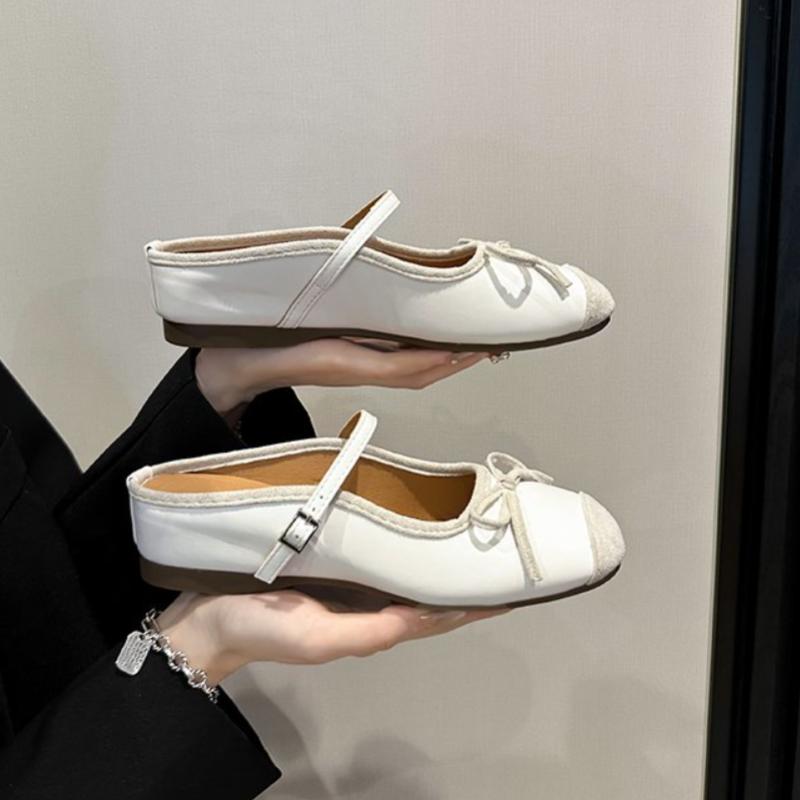 Women's Mary Jane Shoes 2024 Spring New Flat-soled Shallow Mouth Elegant Daily Comfortable Soft-soled Square Head Women's Shoes