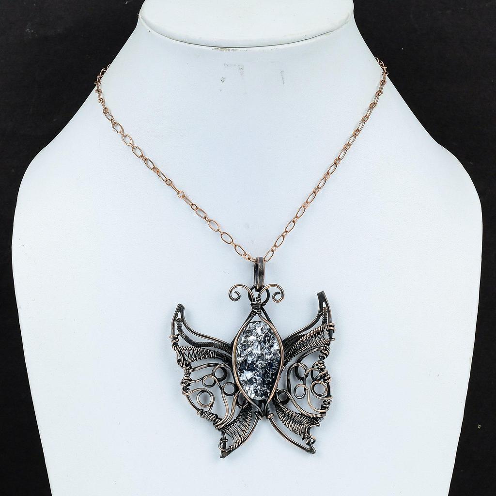 Shungite Rough Pendant Copper Wire Wrapped Pendant Butterfly Jewelry Handmade Gemstone Pendant Copper Jewelry Gift For Him Wire Wrap Jewelry