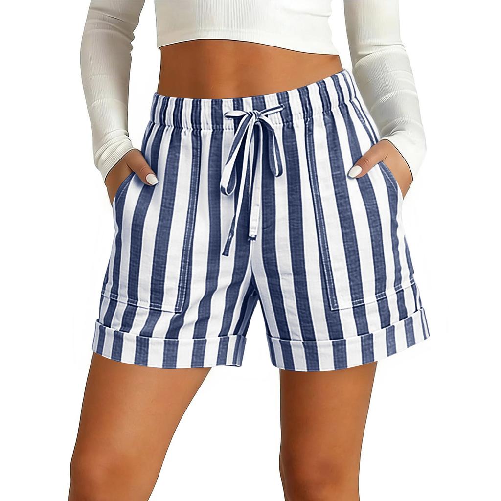 Womens Women's Color Elastic Waist High Waist With Pocket Ladies Casual Shorts Travel Shorts