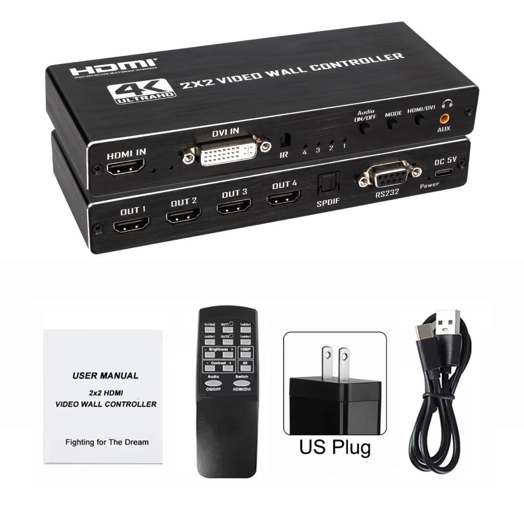 4K 2x2 Video Wall Controller Processor 1x2 1x3 1x4 2x1 3x1 4x1 DVI HDMI video wall controller TV Video Stitching Wall Processor