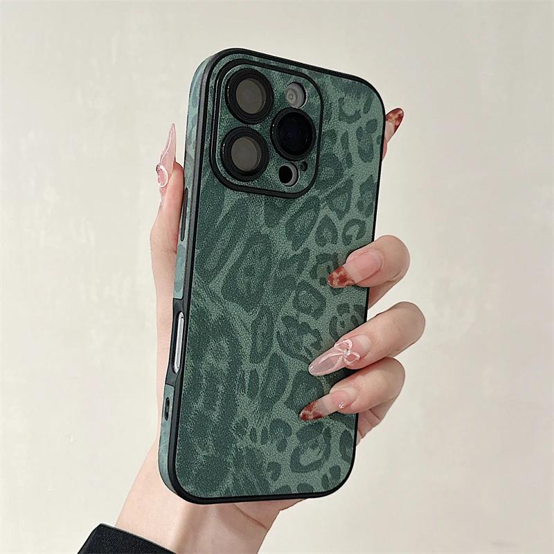 Роскошный Цветной Чехол для Телефона из Кожи с Леопардовым Принтом для iPhone 16 15 14 Plus 13 12 11 Pro Max Матовый Ударопрочный Мягкий Бампер