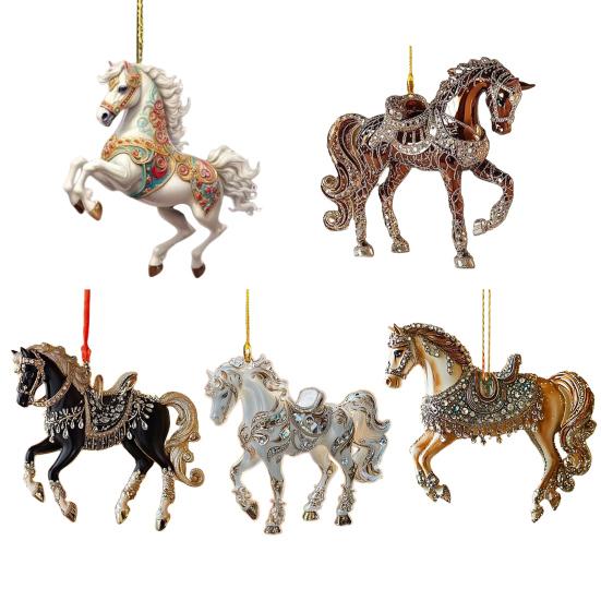Белая лошадь акриловый автомобильный шарм рождественская тематическая подвеска украшение декор для зеркала заднего вида автомобиля брелок аксессуар для рюкзака