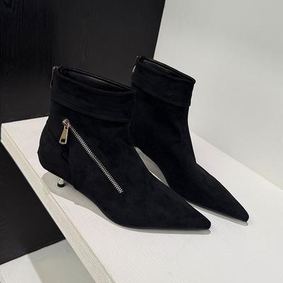 Мода Мода Молнии Женские Ботильоны Обувь Женская Острый Носок Флок Женские Современные Короткие Ботинки На Низком Каблуке Обувь Туфли леди