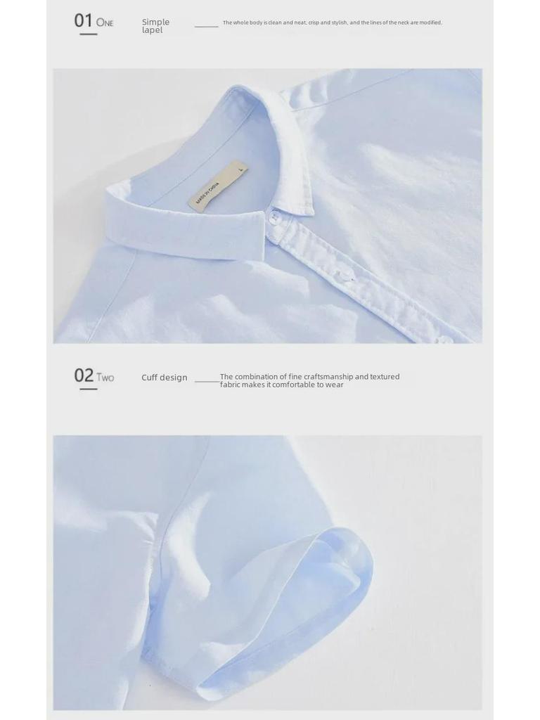 Мужская льняная рубашка темно-синего цвета с короткими рукавами — воротник-стойка, свободный крой, дышащая, универсальная, в японском ретро-стиле, повседневная.