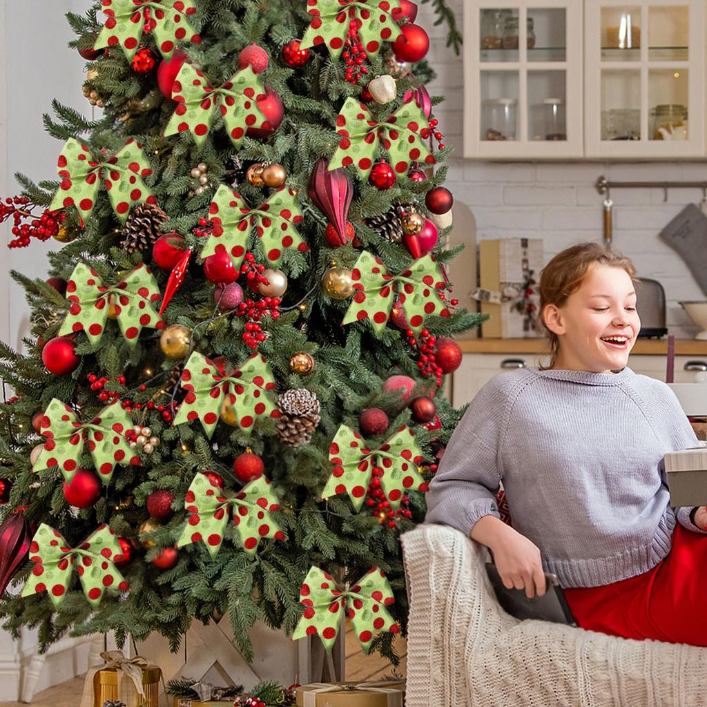 12pcs Red And Green Christmas Bows For 6 Inch Large Christmas Wreath Decorations, Tree Bows, Knitted Bows, Wreath Ribbons, Wedding, Party