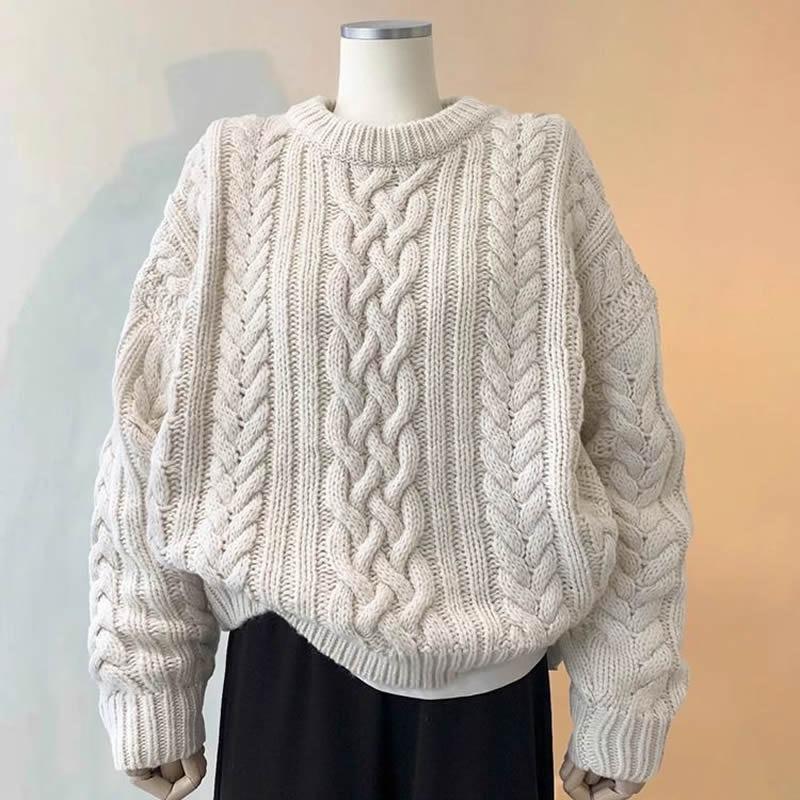 INDFS Women's Fashion Casual Fall Winter Solid Color Print Long Sleeve O-Neck Sweaters