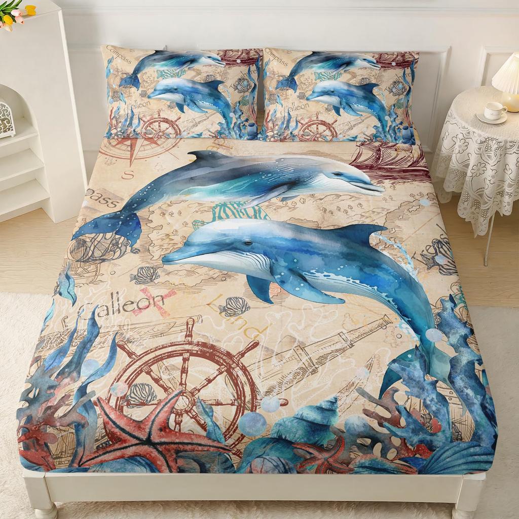 Собака Животный Узор Шапка на Кровать Трехпредметный Комплект Цифровая Печать Постельное Белье Шапка на Кровать Трехпредметный Набор Дети И Взрослые