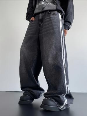Унисекс Y2K мешковатые джинсы в полоску Harajuku спортивные штаны для мужчин и женщин хип-хоп уличная одежда повседневные широкие джинсовые брюки