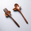 Portable 3-piece Set Korean Wooden Tableware Fork Spoon Chopsticks Solid Wood Long Handle Spoon Chopsticks Tableware Dinnerware