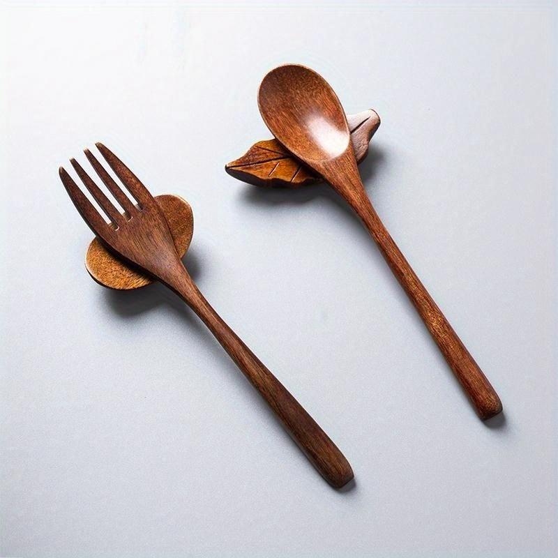 Portable 3-piece Set Korean Wooden Tableware Fork Spoon Chopsticks Solid Wood Long Handle Spoon Chopsticks Tableware Dinnerware