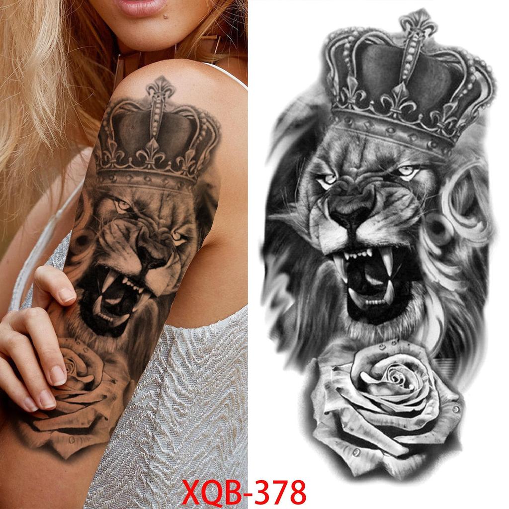 1 PC 210*114MM Cat Geometry Black Temporary Tattoos For Men Women Black Forest Skull Tiger Wolf Tattoo Sticker Evil Devil Arm Tattoo