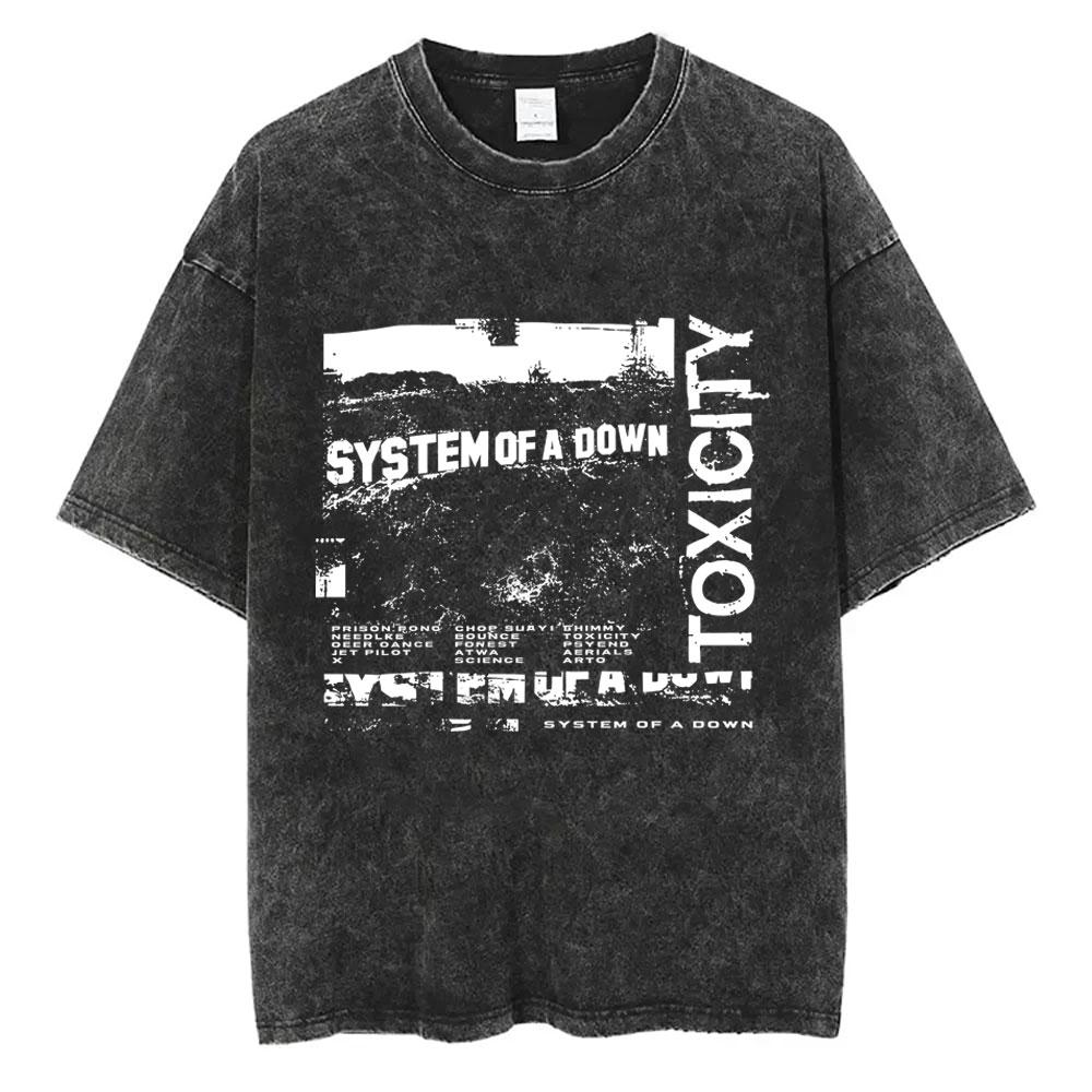 System of A Down Toxicity Album Graphic Washed Tshirt Men Women Rock Oversized T Shirts Male Vintage Alternative Metal Tshirts