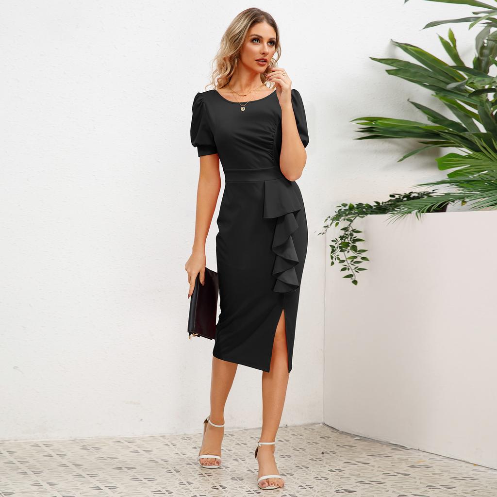 Professional Women's Slim Temperament Ruffle Split Dresses