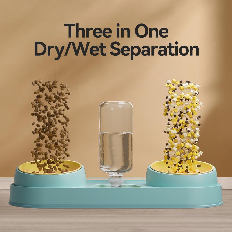 ROJECO Миски для питомцев 3 в 1 с диспенсером для воды Автоматическое пополнение воды Двойные миски для кормления Разделение сухого и влажного Миски для еды Для кошачьих принадлежностей