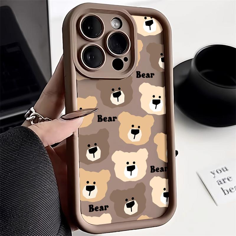 Милый Чехол-Медведь для IPhone 17 Air 16 11 12 13 Pro Max 14 15 Plus Мягкий Силикон Ударопрочный Прочный Модный Защитный Чехол
