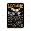 Vintage Mechanic Hourly Rate Metal Tin Sign Retro Art Poster Metal Signs for Man Cave Garage Home Wall Decor Plaque