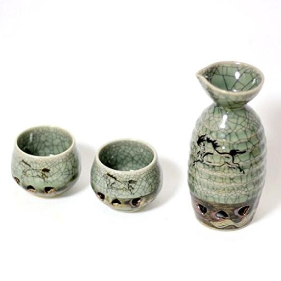 Ohori Soma Ware Matsunaga Kiln Sake Bottle and Two Sake Complete Sake Set Double-Layered (1 Go) Double-Layered Cups,